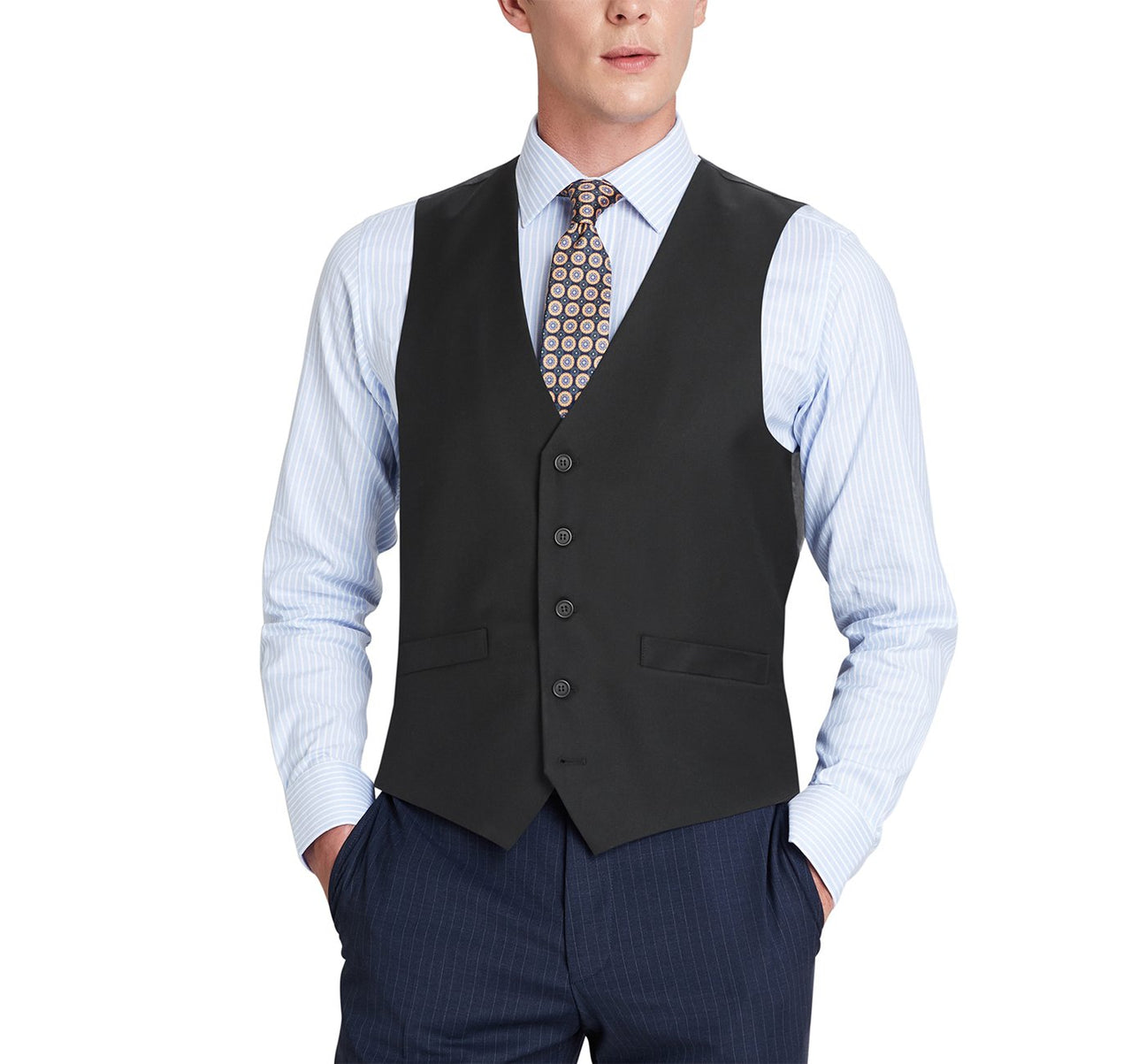 Renoir 201-1 Men's Classic Fit Suit Separate Vest - Black