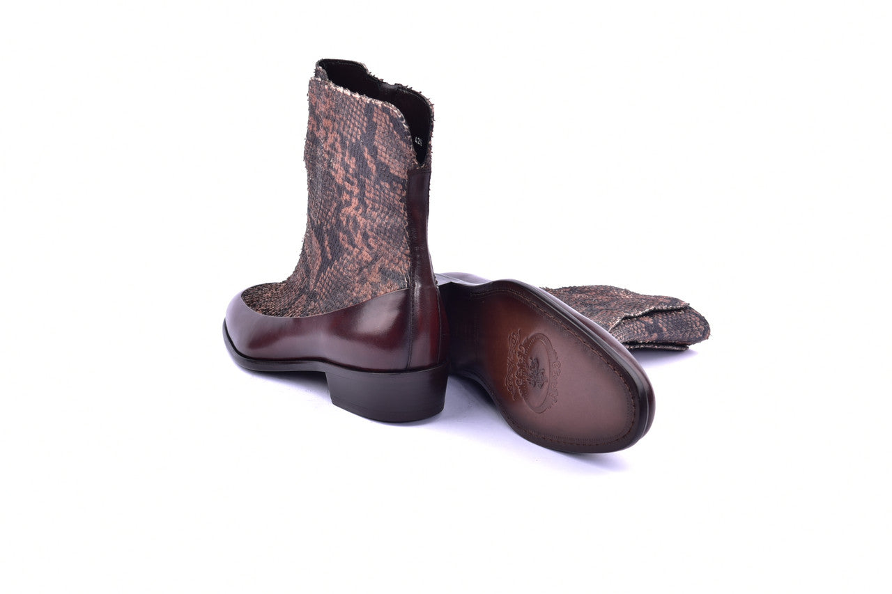 Corrente 3273HS Python Printed Calfskin Slip-On Boot - Brown