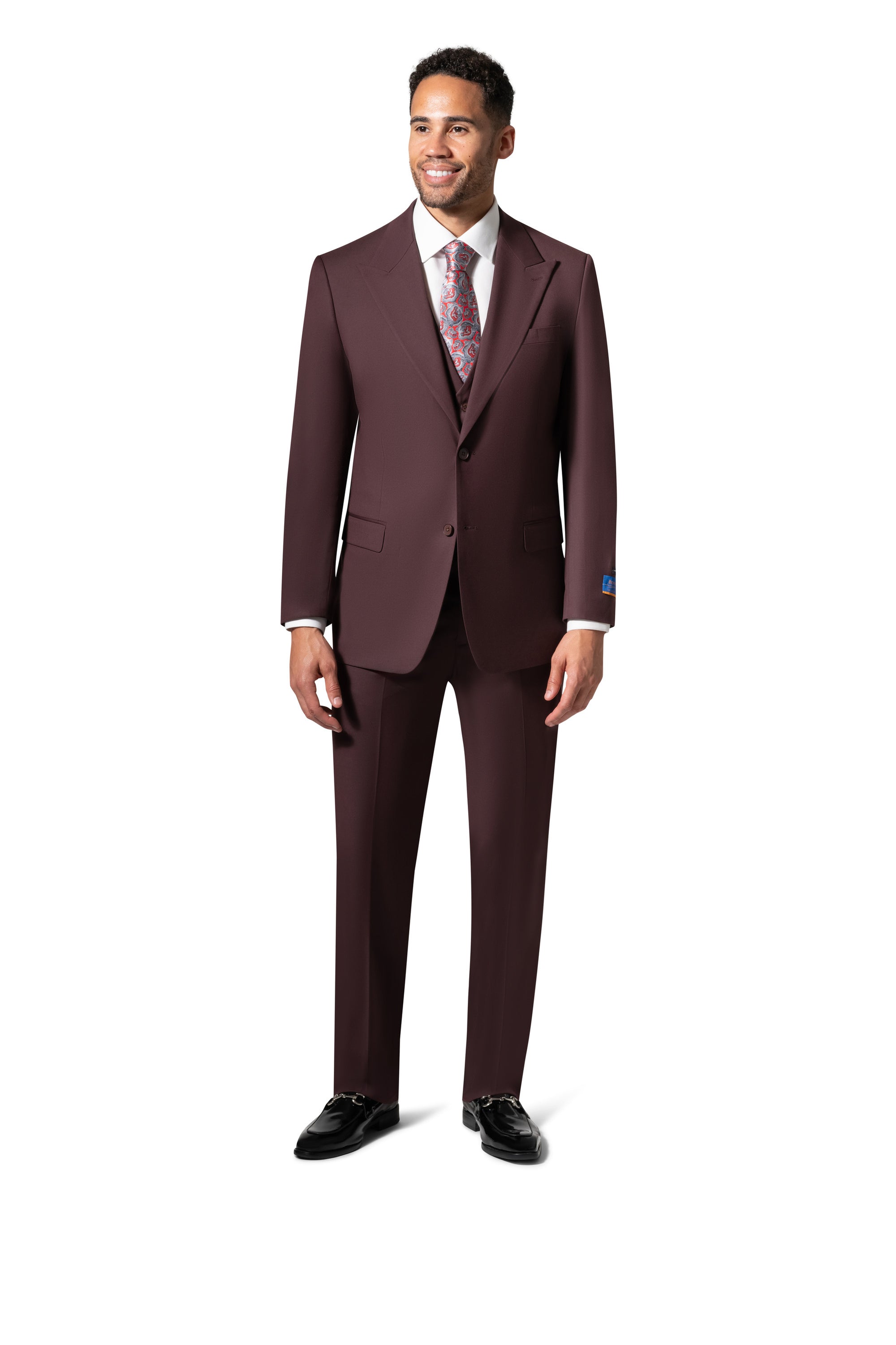 Berragamo MARCO UNI 3PC modern Peak Suit - Burgundy