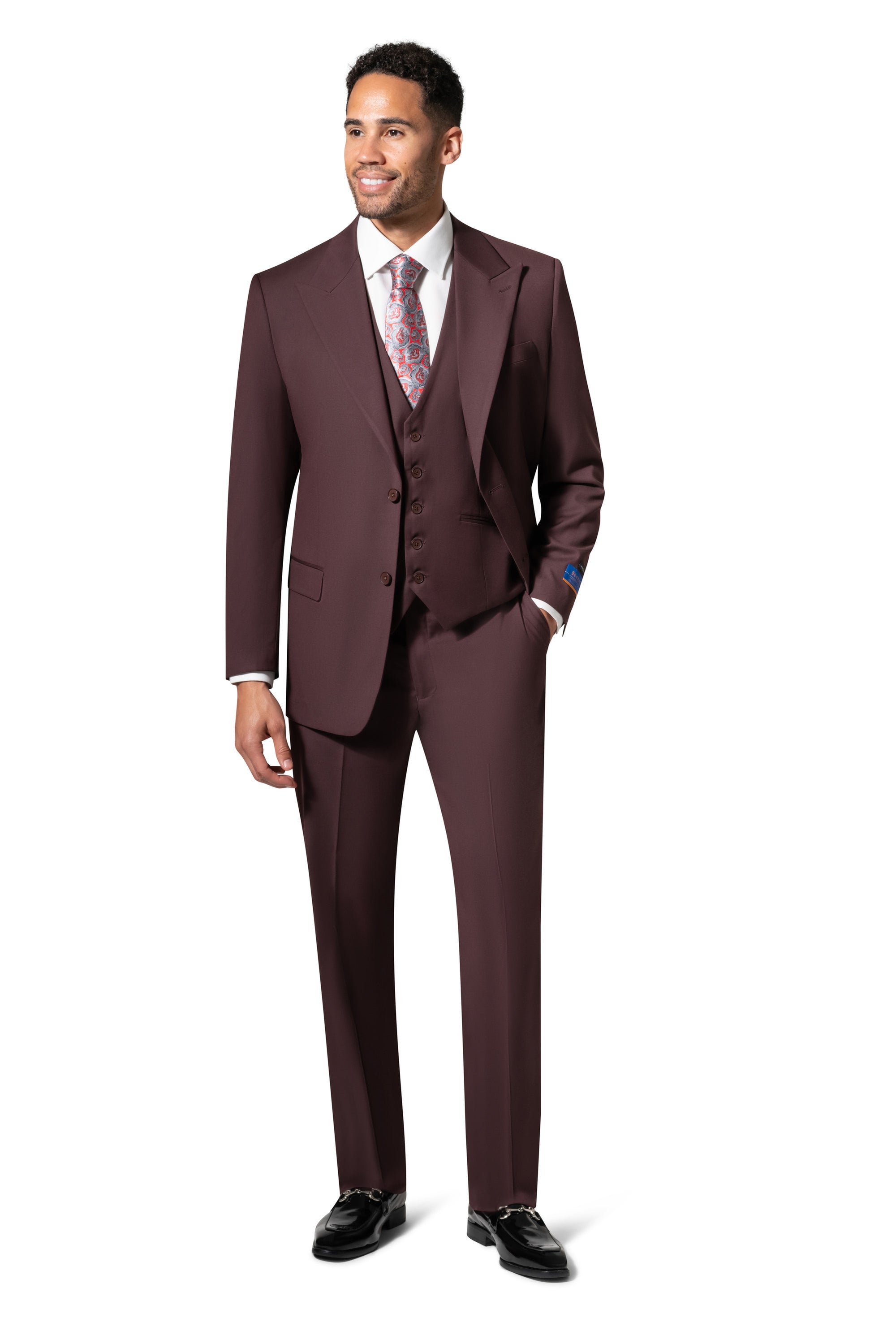 Berragamo MARCO UNI 3PC modern Peak Suit - Burgundy