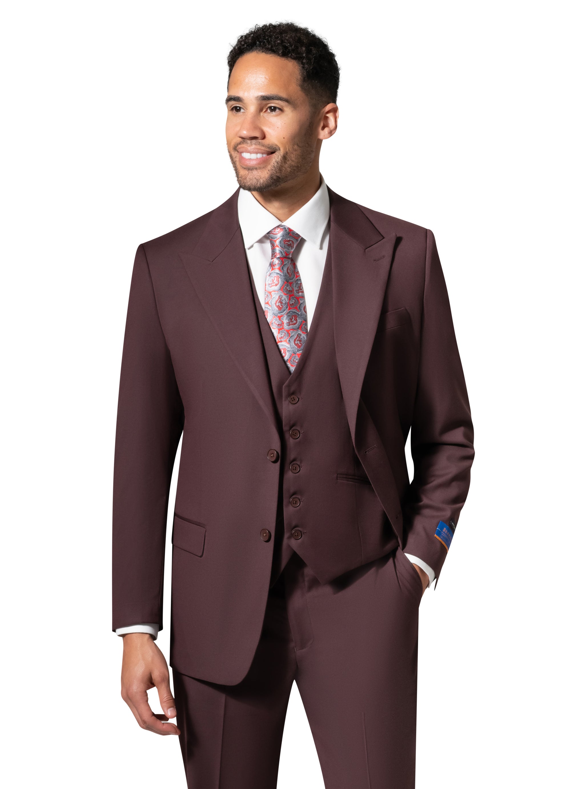 Berragamo MARCO UNI 3PC modern Peak Suit - Burgundy