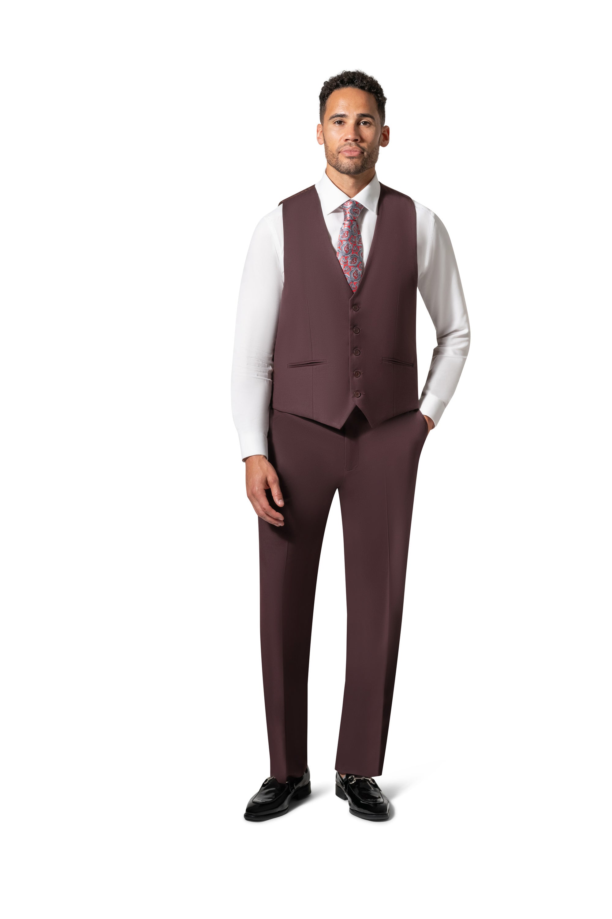 Berragamo MARCO UNI 3PC modern Peak Suit - Burgundy