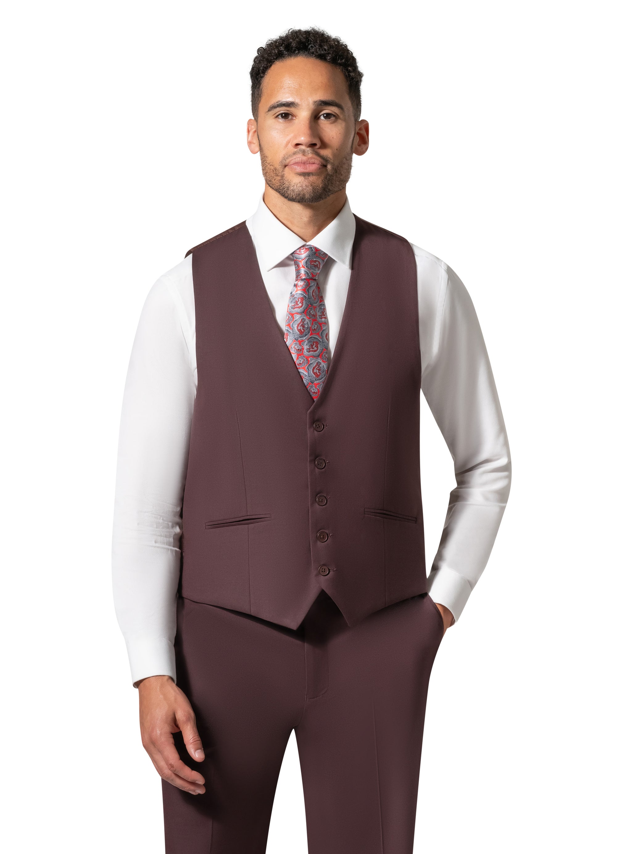 Berragamo MARCO UNI 3PC modern Peak Suit - Burgundy