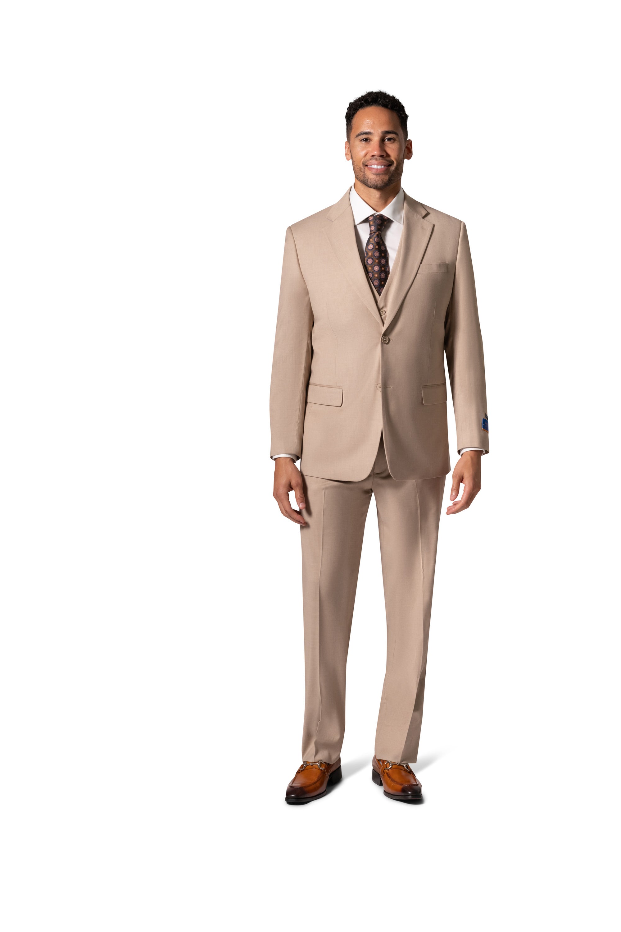 Berragamo MARCO UNI 3PC Notch Slim Suit - Tan