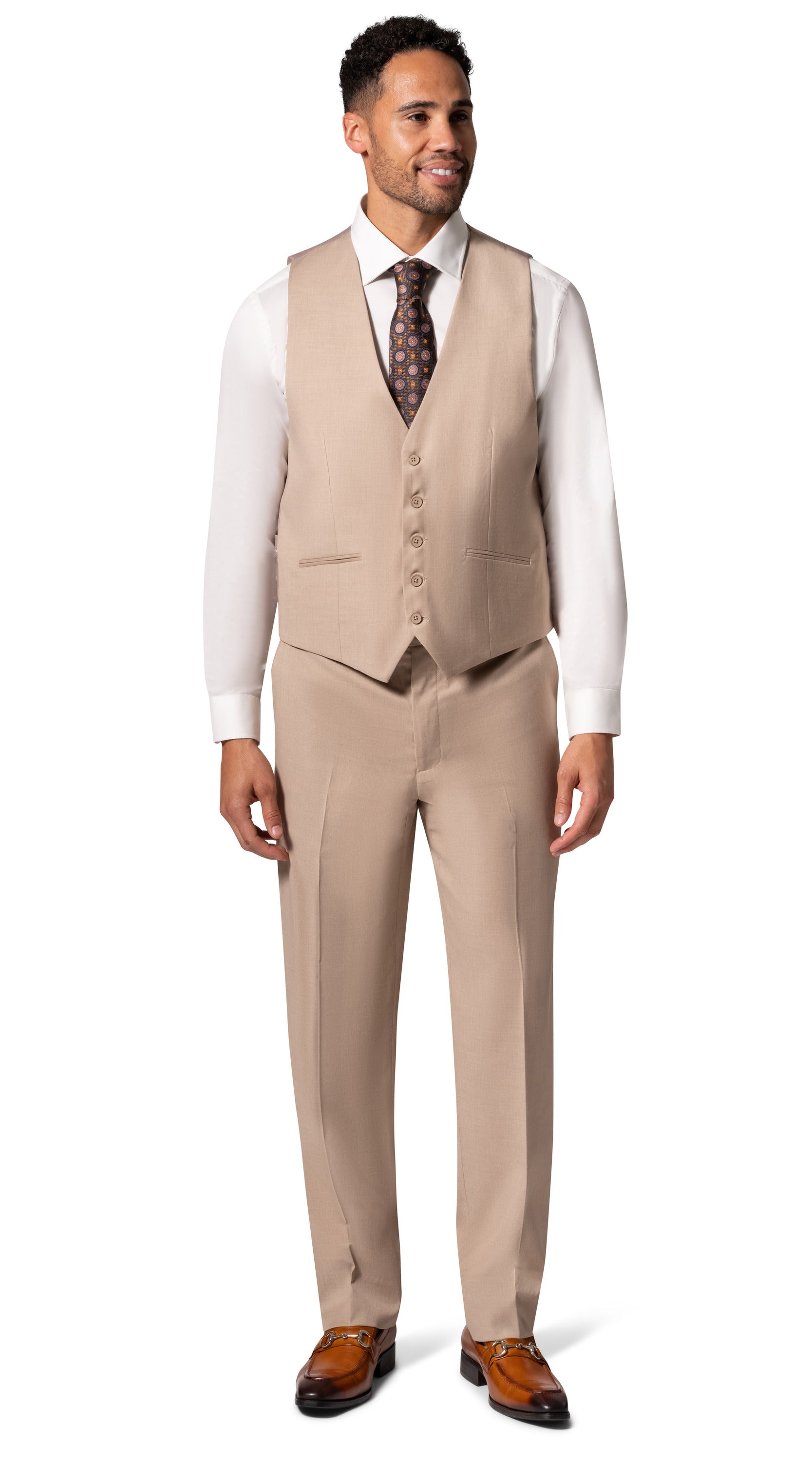 Berragamo MARCO UNI 3PC Notch Modern Suit - Tan