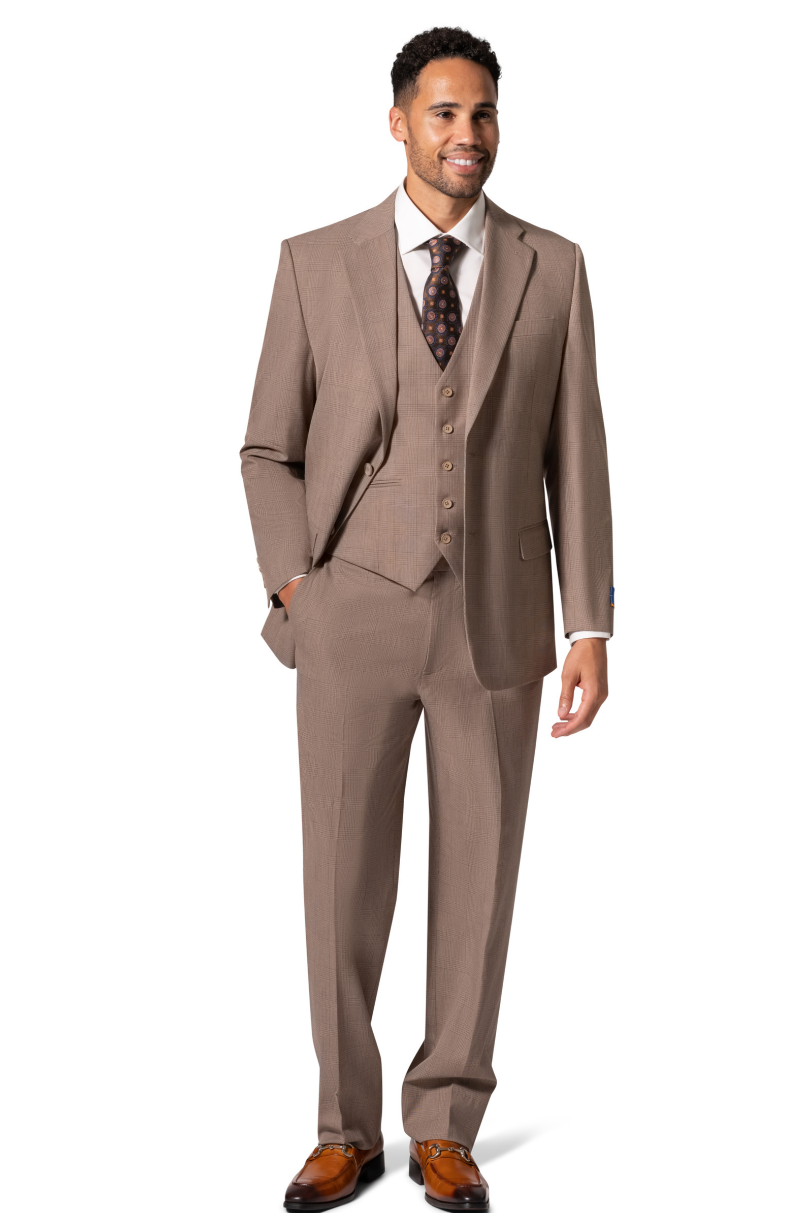 Berragamo BP04KE-07 3PC Notch Modern Big & Tall Suit - Tan