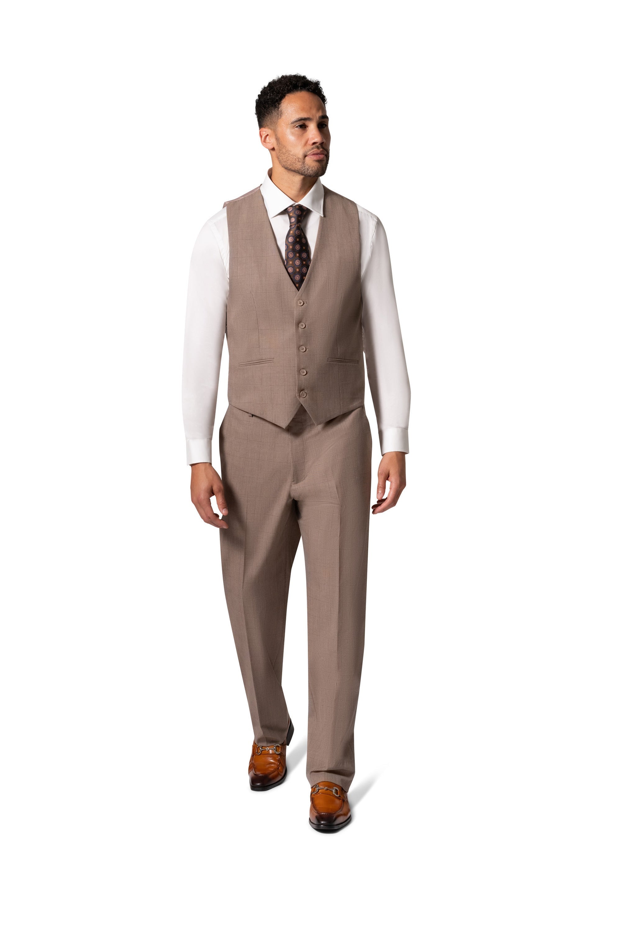 Berragamo BP04KE-07 3PC Notch Modern Big & Tall Suit - Tan