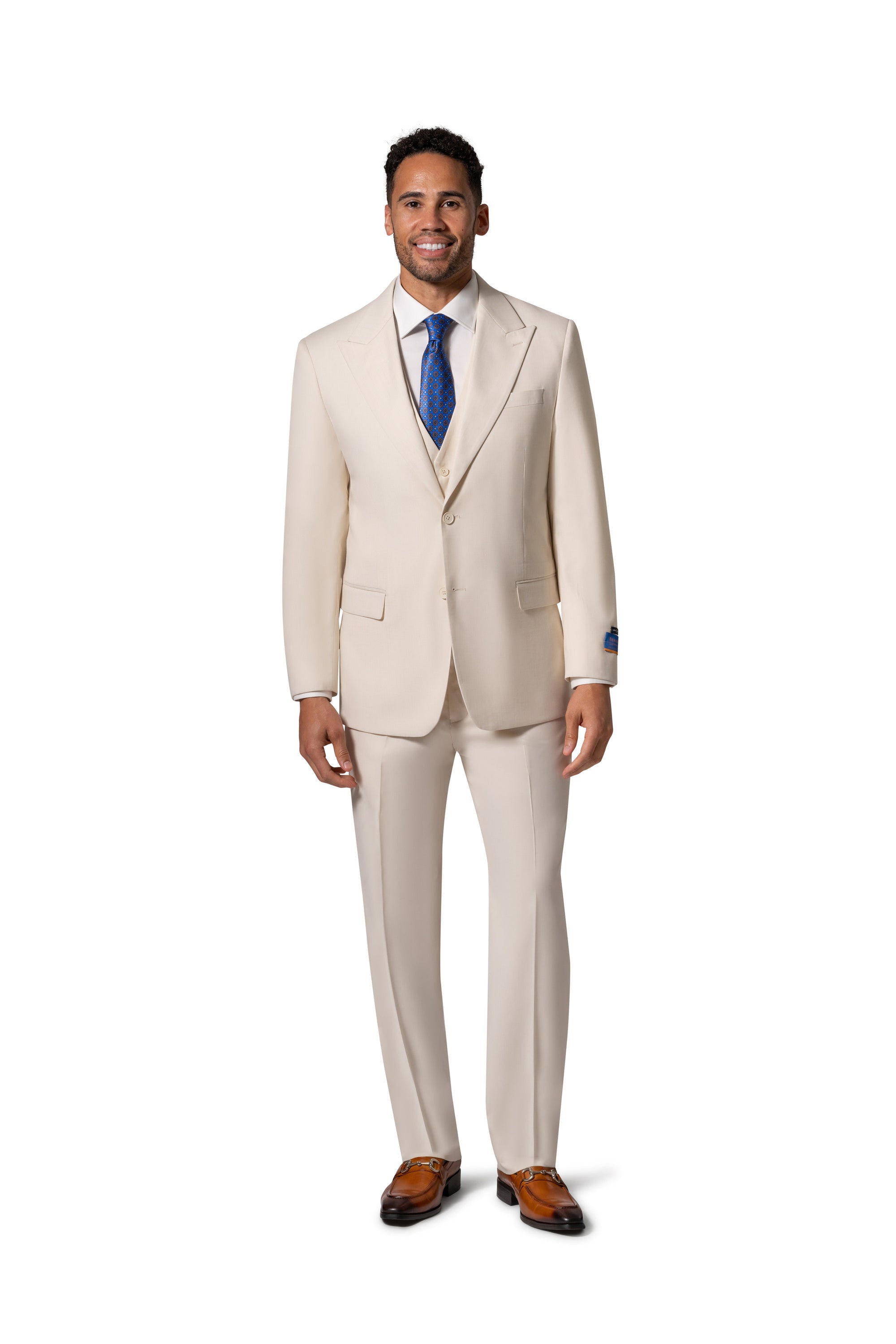 Berragamo MARCO UNI 3PC Slim Peak Suit - Cream