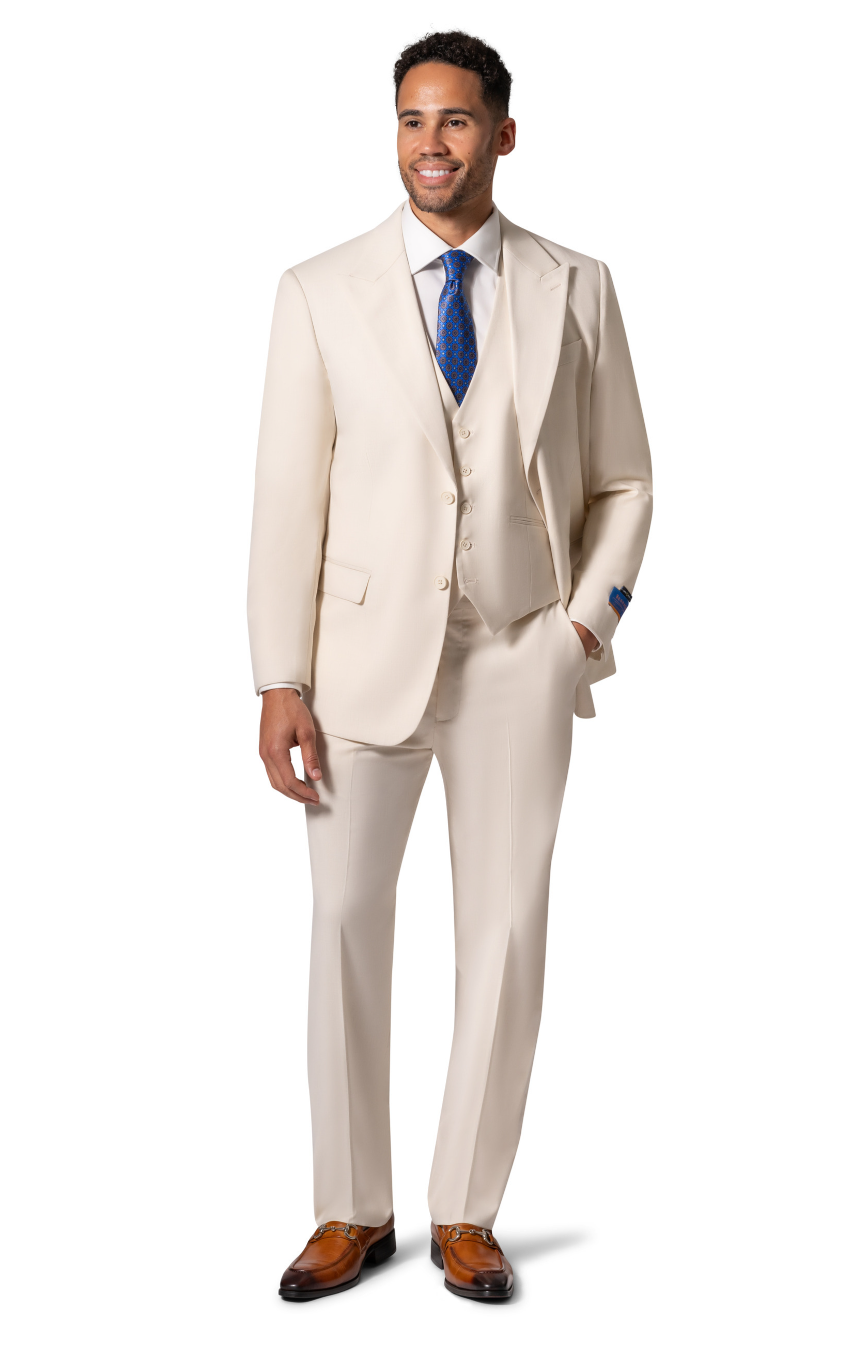 Berragamo MARCO UNI 3PC Slim Peak Suit - Cream