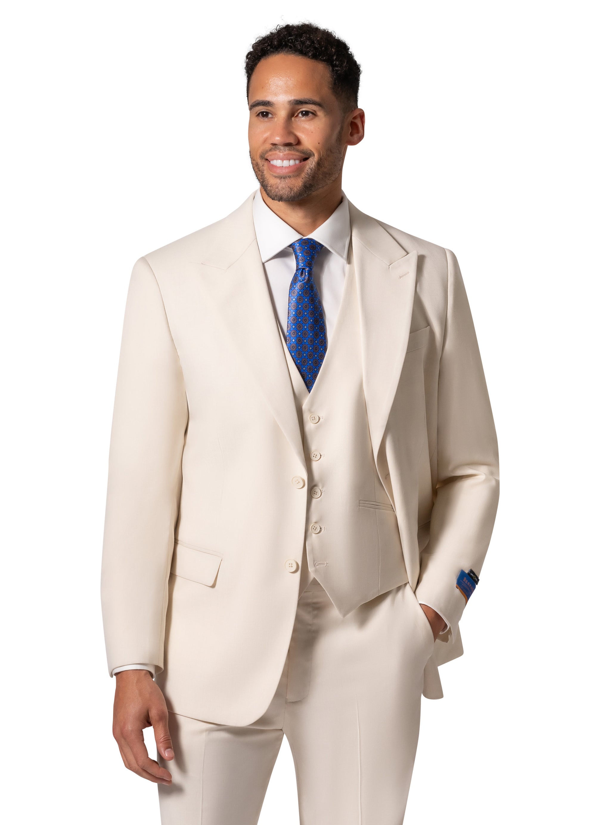 Berragamo MARCO UNI 3PC Slim Peak Suit - Cream