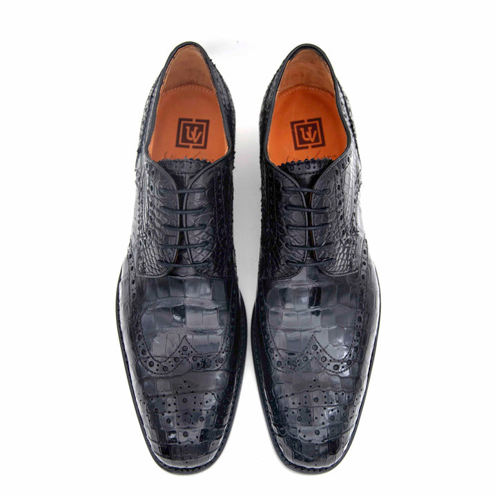 H and H Alligator Lace Up Shoes - Black