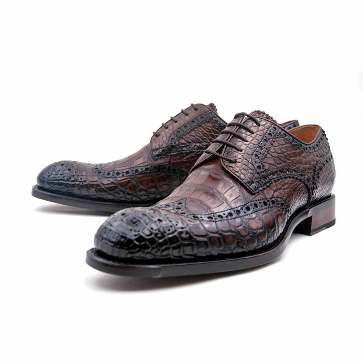 H and H Alligator Lace Up Shoes - Brown