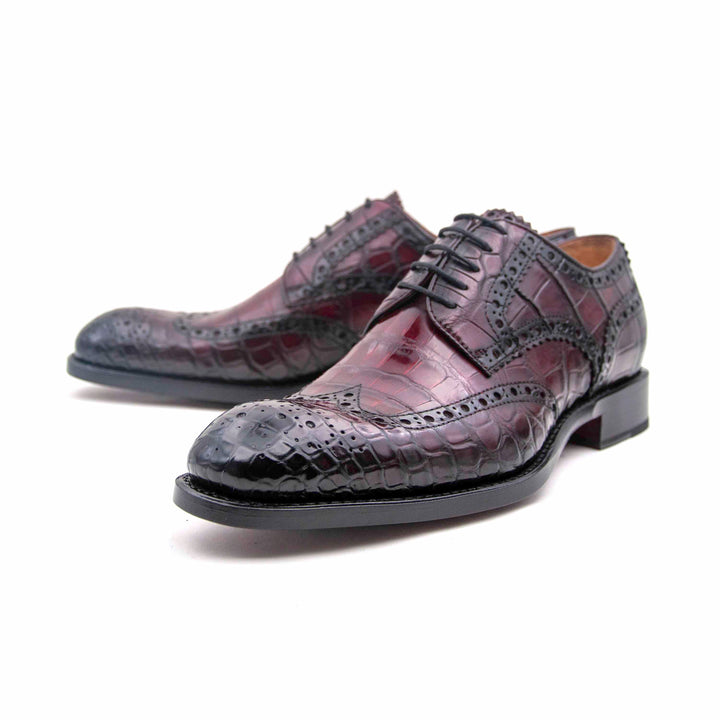 H and H Alligator Lace Up Shoes - Burgundy