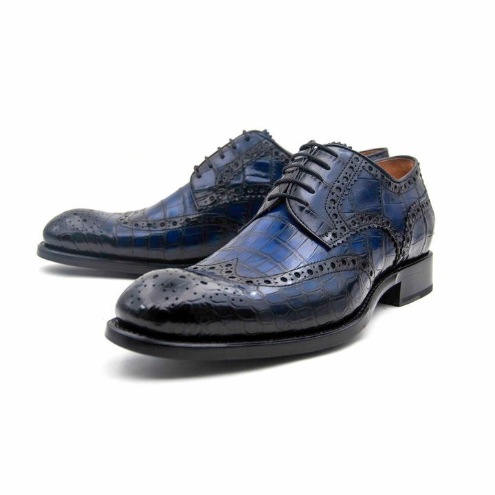 H and H Alligator Lace Up Shoes - Navy