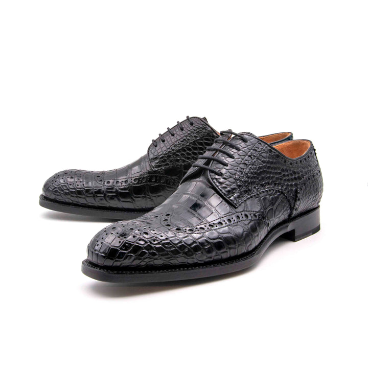 H and H Alligator Lace Up Shoes - Black