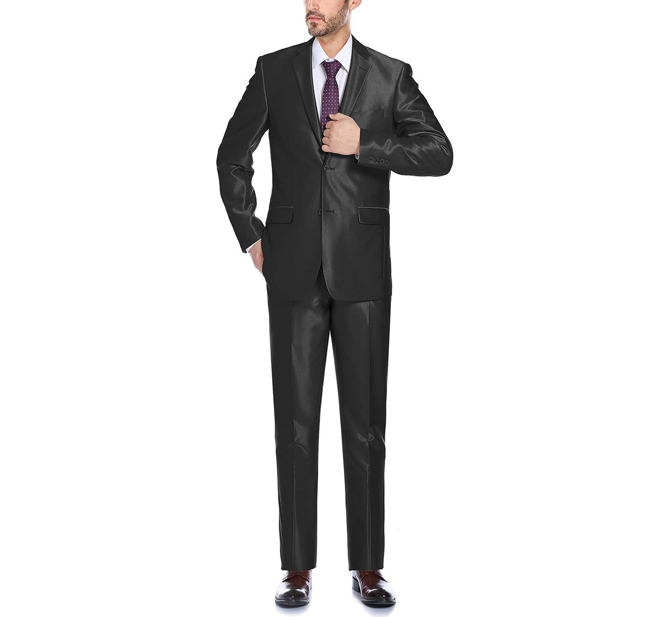Renoir 207-1 Men's Sharkskin Italian Styled Two Piece Slim Fit Suit